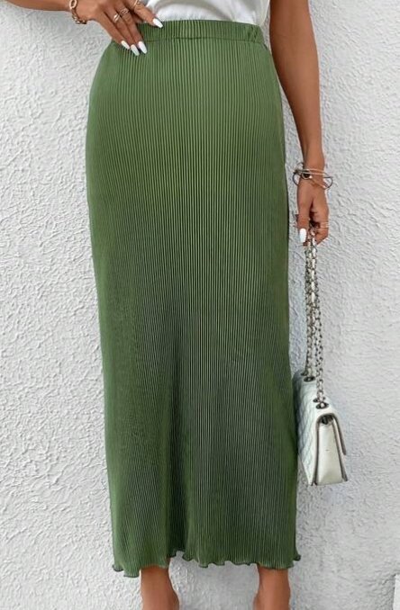 Shein Spódnica Damska Zielona Plisowana 38 V7u