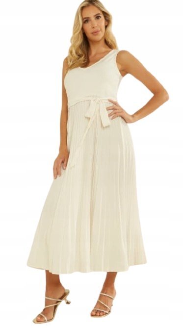 GUESS ECRU SUKIENKA MIDI Z PLISOWANĄ SPÓDNICĄ GXB