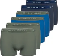 Majtki męskie - Bokserki męskie TOM TAILOR, opakowanie 6 sztuk - spodnie biodrówki, bawełna, logo, jednokolorowe ciemnoniebieskie/niebieskie/khaki 2XL - miniaturka - grafika 1