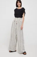 Spodnie damskie - Sisley spodnie damskie kolor beżowy proste high waist - miniaturka - grafika 1