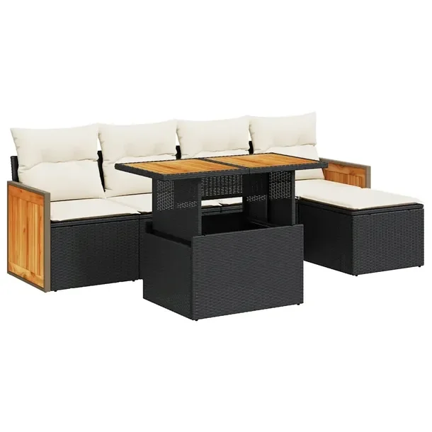Zestaw mebli ogrodowych rattan PE czarny z poduszkami, modułowy 55x62x69 c