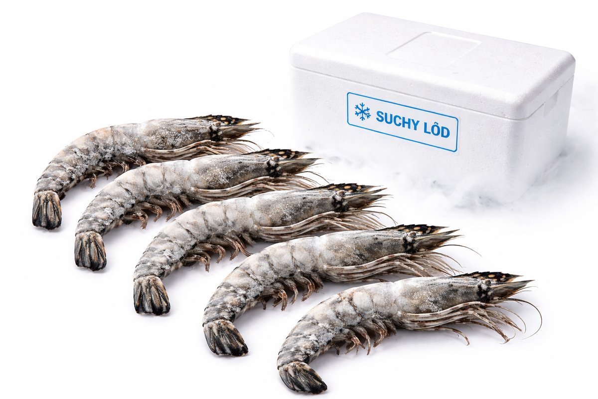 Krewetki 6/8 Black Tiger surowe z głową z ogonem 20% 800g