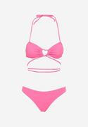 Stroje kąpielowe - Różowe Dwuczęściowe Bikini z Wiązaniem na Szyi Eusta - miniaturka - grafika 1
