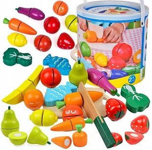 Drewniane Warzywa Owoce do Krojenia na Rzep Zestaw dla Dzieci jak Prawdziwe - Zabawy w naśladowanie dorosłych - miniaturka - grafika 1