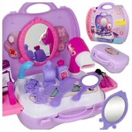 Zabawy w naśladowanie dorosłych - TOALETKA DLA DZIEWCZYNKI Z LUSTREM SKŁADANA WALIZKA SUSZARKA AKCESORIA 21el - miniaturka - grafika 1