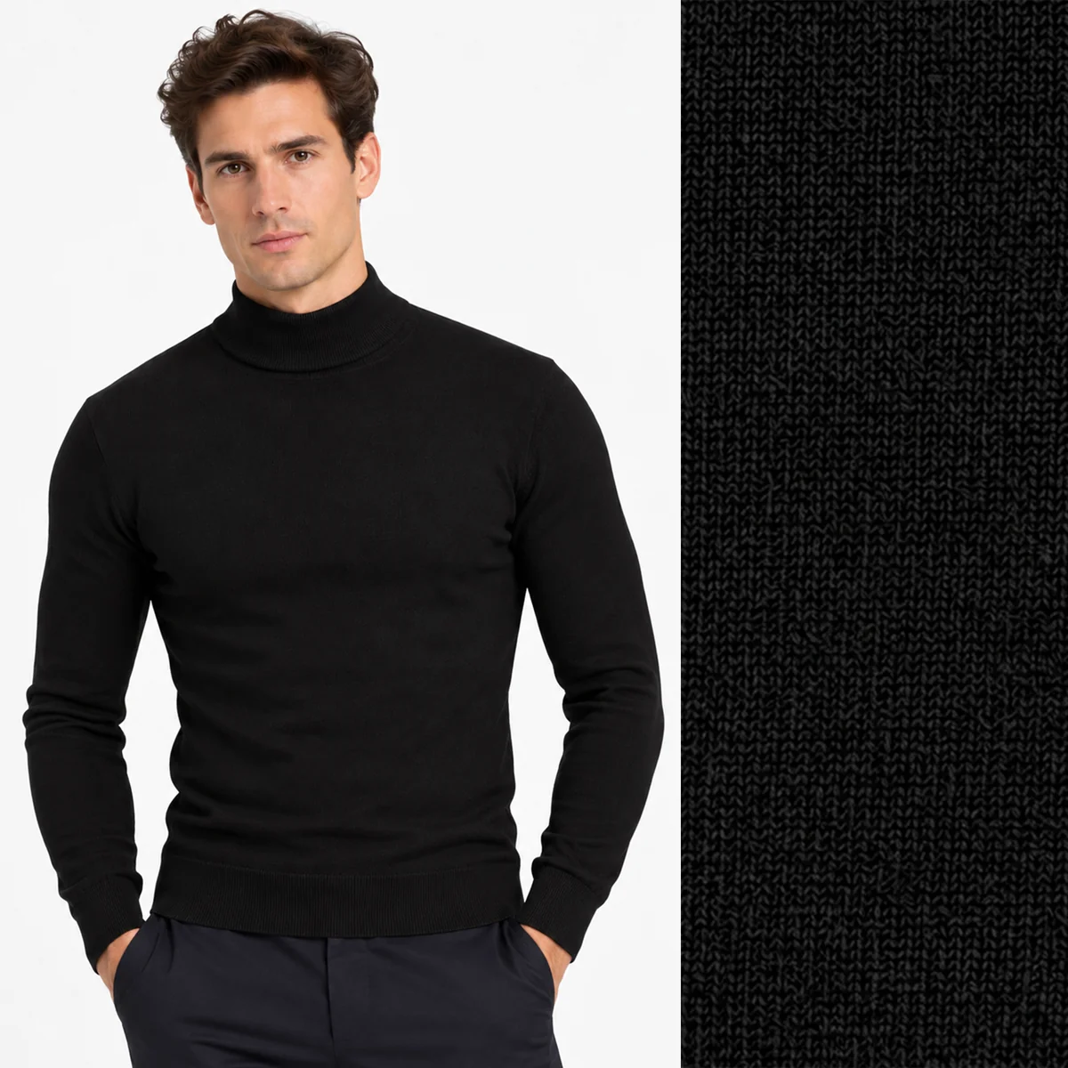 Półgolf męski Slim Fit mocno dopasowany z grubszej dzianiny czarny klasyczny LD-69076-1-BLACK XL