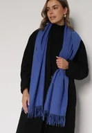 Apaszki i szaliki damskie - Niebieski Szalik z Bawełną i Wiskozą Ozdobiony Frędzlami Siadortia - miniaturka - grafika 1