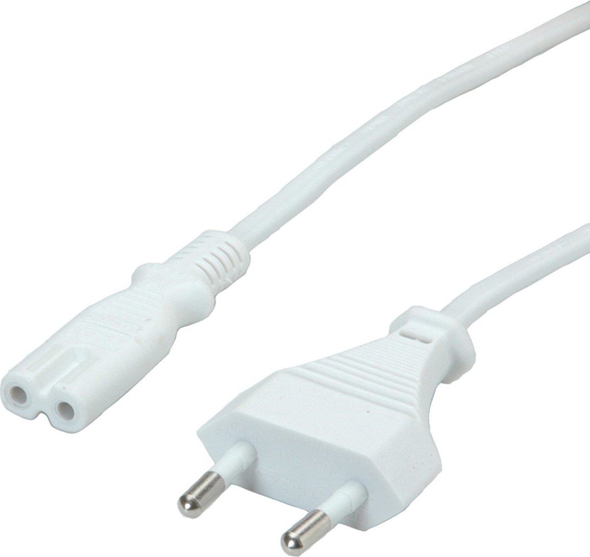Kabel sieciowy VALUE z płaską wtyczką Euro do C7, 2-stykowy, biały, 1 m