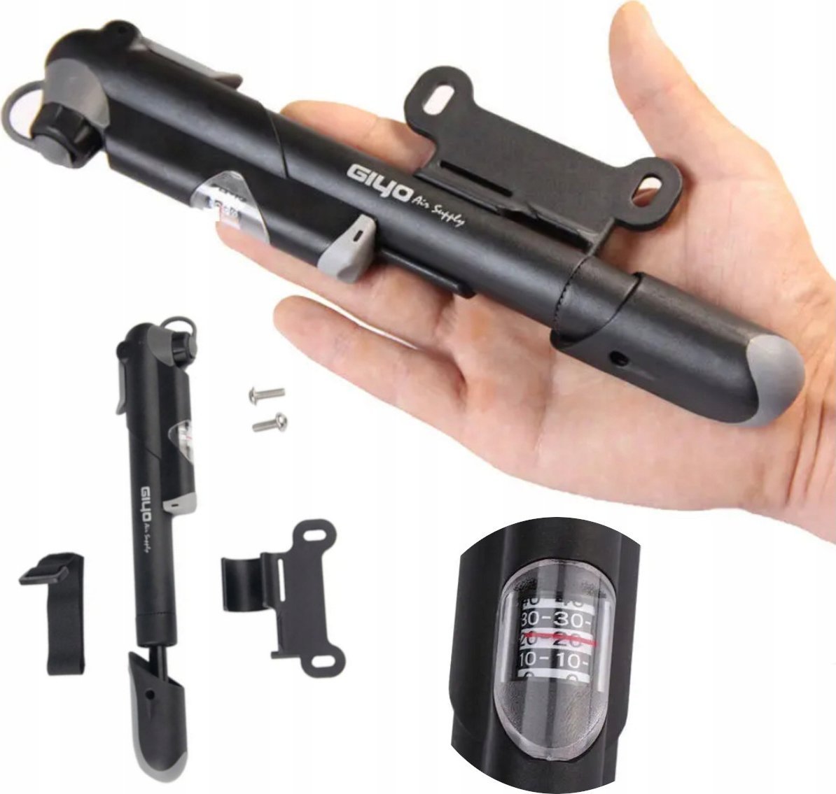 Giyo MINI POMPKA ROWEROWA Z MANOMETREM UCHWYT GIYO PSI