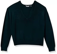 Swetry damskie - Naf Naf Damski sweter Mellie Col V, ciemnozielony, XS - miniaturka - grafika 1