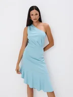 Sukienki - Mohito - Turkusowa sukienka midi na jedno ramię - turkusowy - miniaturka - grafika 1