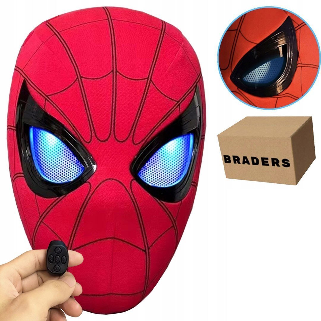 Anek Maska Spider-Man Ruchome Świecące Oczy LED Sterowanie Pierścieniem Braders