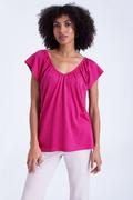 Koszulki i topy damskie - Różowa koszulka z bawełny i modalu - Greenpoint - miniaturka - grafika 1