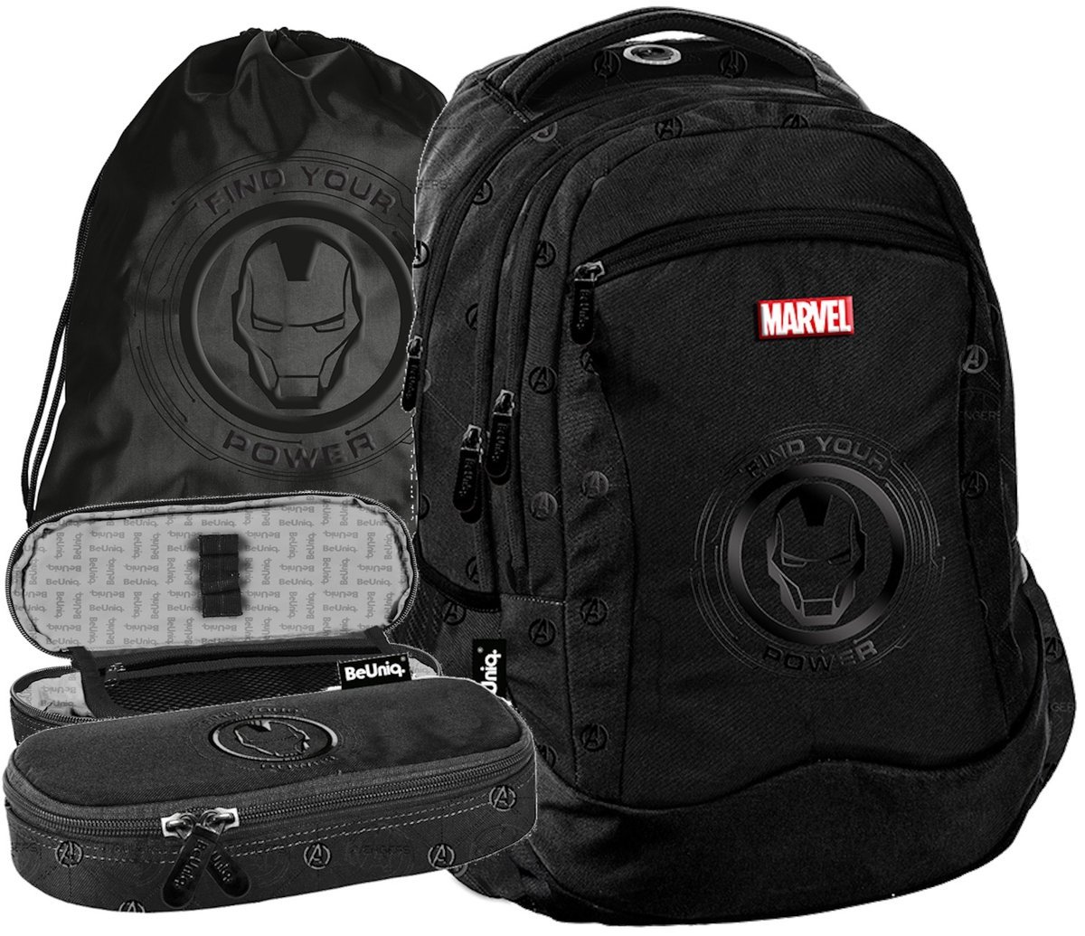 ZESTAW szkolny Plecak Młodzieżowy Czarny Marvel Avengers Iron-Man