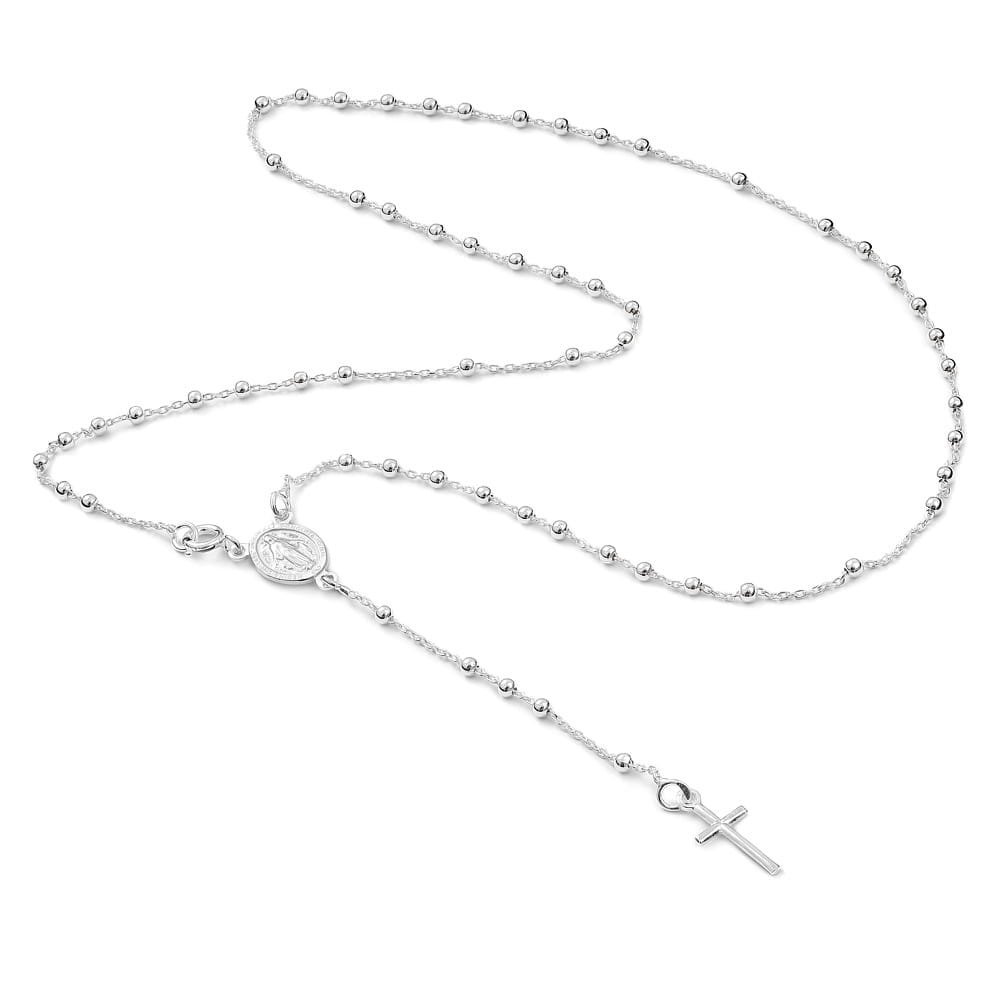 Srebrny naszyjnik różaniec z medalikiem i krzyżykiem pr925
