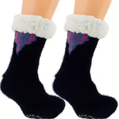 Skarpetki męskie - CIEPŁE MĘSKIE SKARPETY KAPCIE GÓRALSKIE ANTYPOŚLIZGOWE MIŚ CZARNE 41-46 - miniaturka - grafika 1