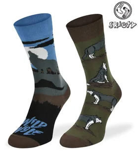 Kolorowe skarpetki asymetryczne – Wyjący Wilk - Skarpetki męskie - miniaturka - grafika 1