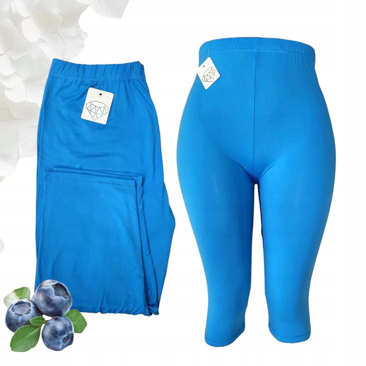 MD52 LEGINSY 3/4 GŁADKIE BŁĘKIT elastyczne miękkie rybaczki 44 46 2XL 3XL
