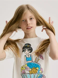 Reserved - T-shirt z morskim motywem - złamana biel - Koszulki dla dziewczynek - miniaturka - grafika 1