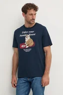 Koszulki męskie - Pepe Jeans t-shirt bawełniany AXEL TEE męski kolor granatowy z nadrukiem PM509622 - miniaturka - grafika 1