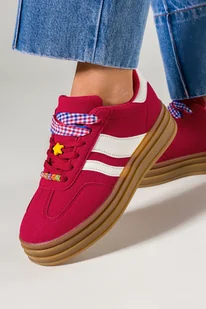 Czerwone sneakersy damskie buty sportowe na platformie podwójne sznurówki z ozdobami Casu L-526 - Półbuty damskie - miniaturka - grafika 1