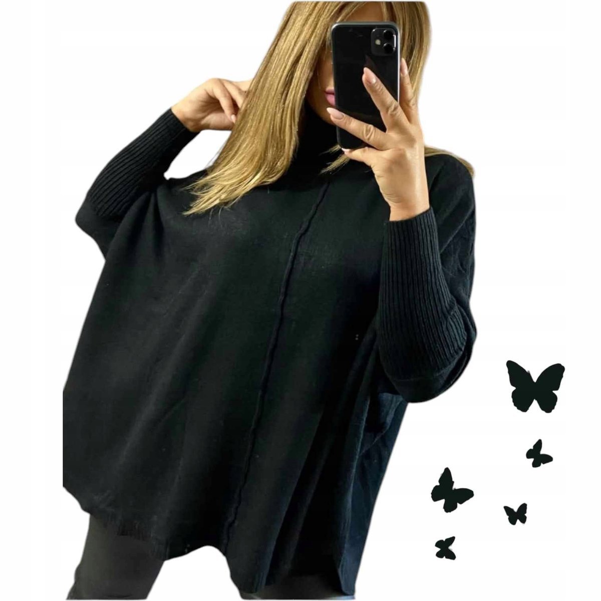SWETER GOLF PONCZO WISKOZA luźna tunika jak jedwab otulający 50 52 5xl 6xl