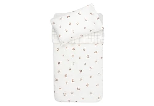 Jollein Pościel dziecięca – Animal Friends – 100 x 140 cm – 100% bawełna – certyfikat Öko-Tex – pościel dziecięca z poszewką na poduszkę – komplet pościeli