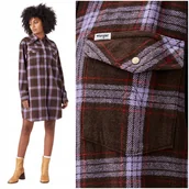 Sukienki - Wrangler MINI DRESS Brown luźna flanelowa bawełniana sukienka w kratę M - miniaturka - grafika 1