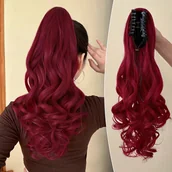Pozostałe akcesoria fryzjerskie - TEMU Wino czerwony kucyk w kształcie pazura, 24-calowa długa falowana peruka z syntetycznych włókien odpornych na ciepło, odpowiednia do codziennego - miniaturka - grafika 1