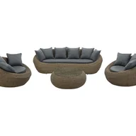 Meble ogrodowe - Zestaw mebli ogrodowych z technorattanu naturalny ciemny: kanapa, 2 fotele i stolik kawowy - WHITEHEAVEN marki MYLIA - miniaturka - grafika 1