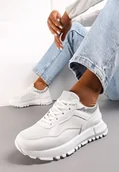 Sneakersy damskie - Białe Sneakersy z Brokatem na Grubej Podeszwie Wizune - miniaturka - grafika 1