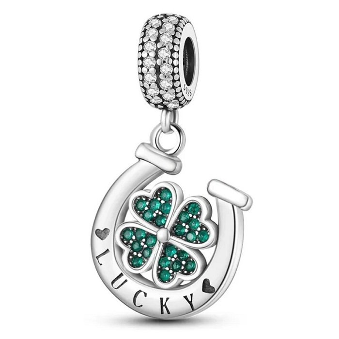 Zawieszka Srebro 925 Charms Koralik Podkowa I Koniczynka