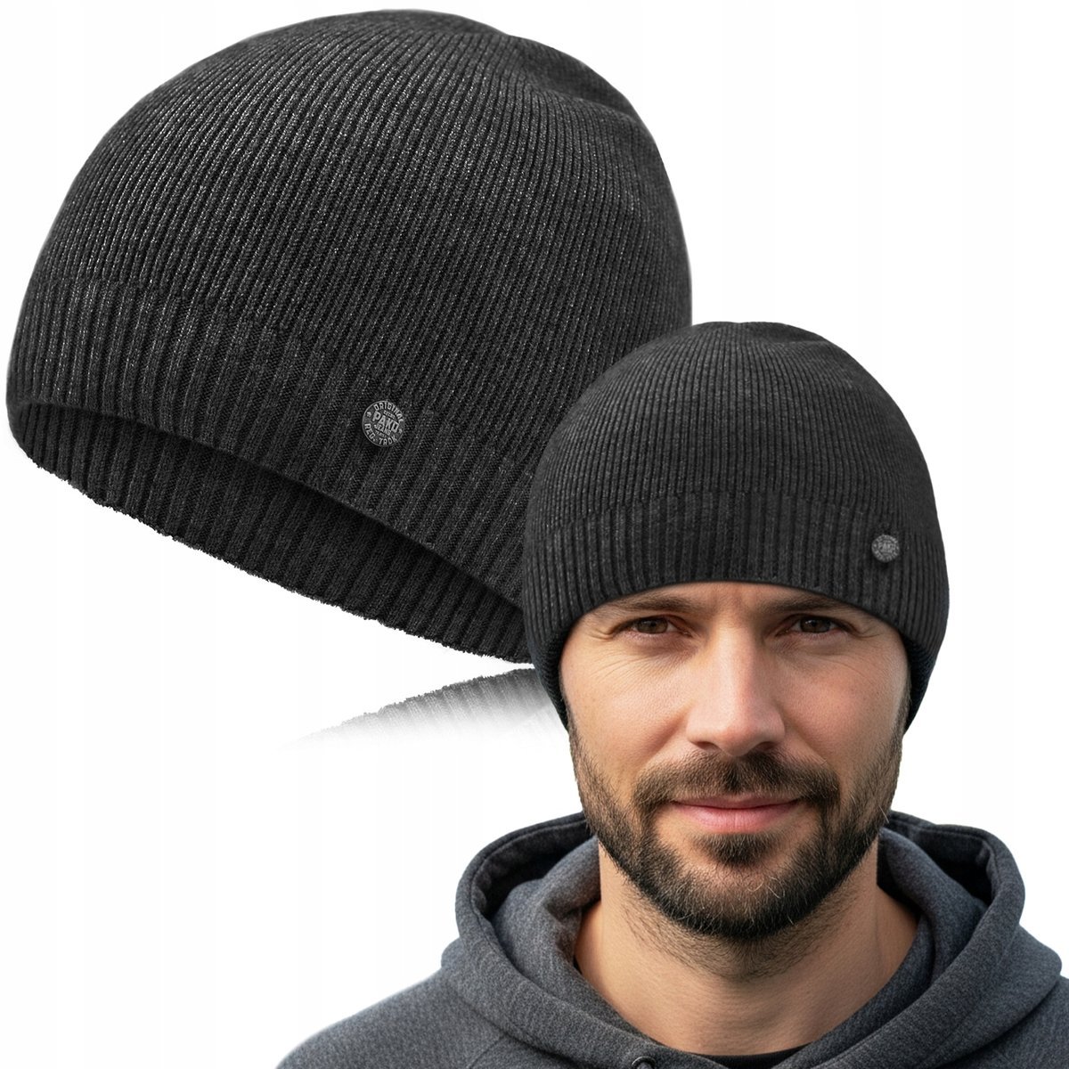 CZAPKA Męska ZIMOWA Elastyczna z Wiskozą GRAFITOWA Melanż Pako Jeans
