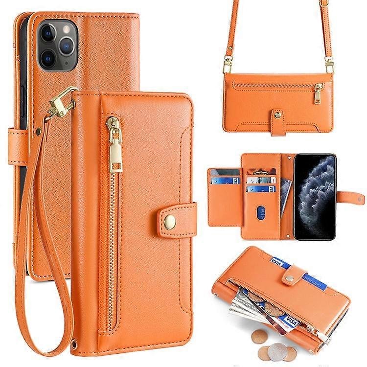 Kompatybilny z iPhone 11 Pro Portfel Etui Magnetyczny uchwyt na kartę Crossbody Pokrowiec na telefon Pomarańczowy