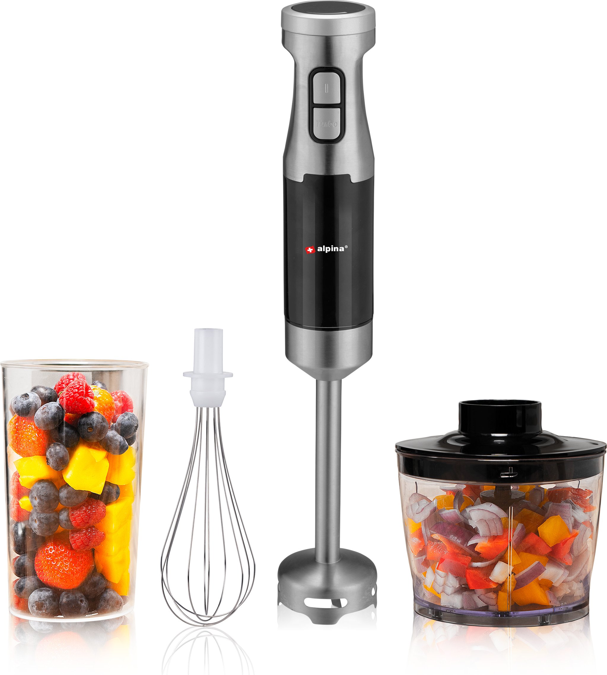 zestaw blenderów ręcznych alpina HB6700F-N - blender ręczny - blender ręczny 1000 W - w tym dzbanek z miarką 700 ml - blender 4 w 1 - bez BPA - stal nierdzewna