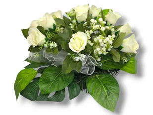 STROIK NA CMENTARZ KWIATY NA GRÓB POMNIK MISA Z OBCIĄŻENIEM BIAŁE RÓŻE - Sztuczne kwiaty - miniaturka - grafika 1