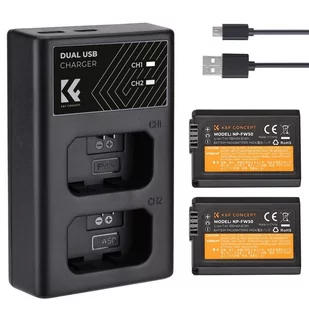 K&F Zestaw Ładowarka + 2x Bateria Akumulator NP-FW50 do Sony A6300 A6000 NEX RX10 A7 A7R A7S A6500 A7II - Baterie i akcesoria - miniaturka - grafika 1