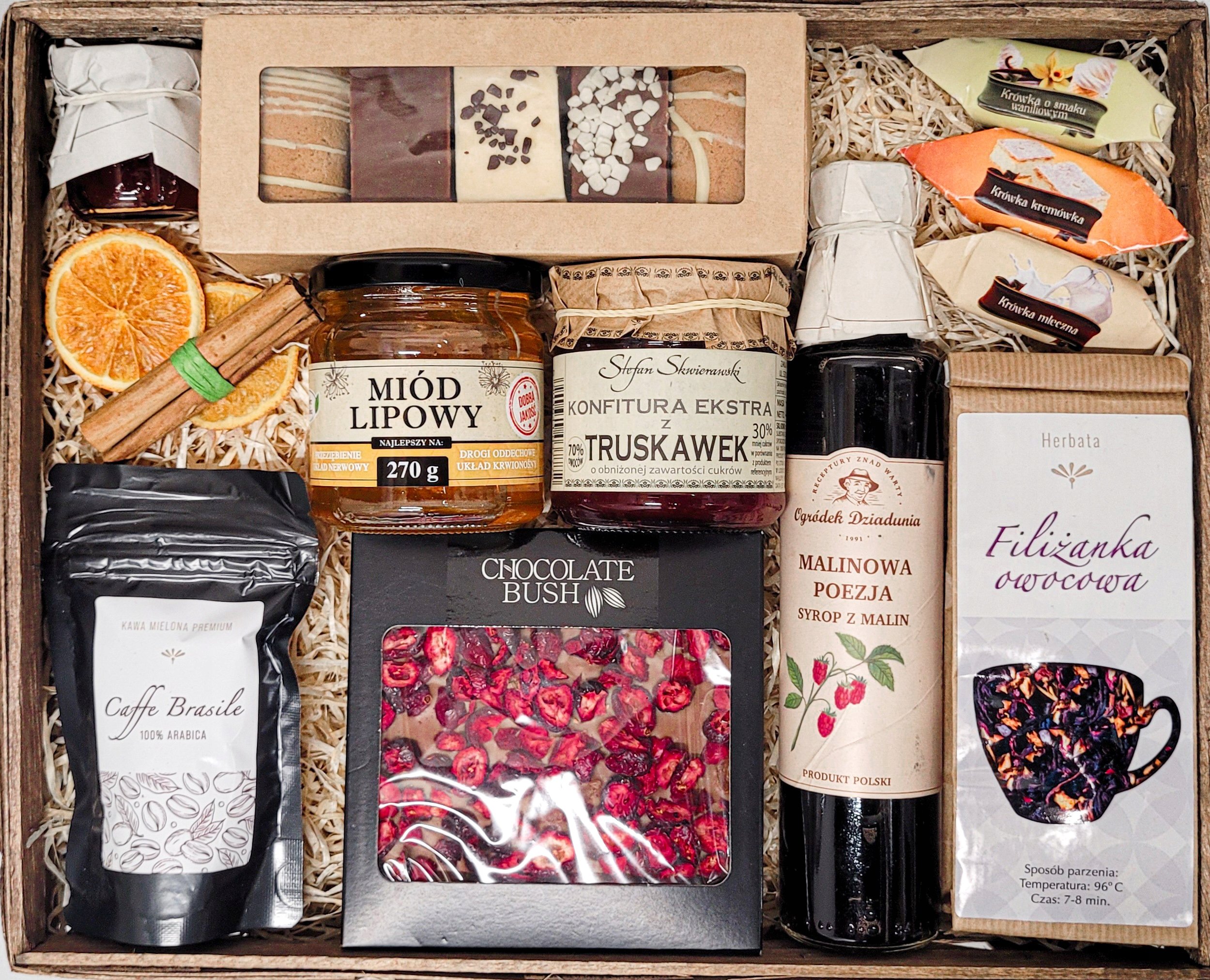 Kosz Prezentowy Duży Upominek Miód Herbata Kawa Czekolada Przysmaki