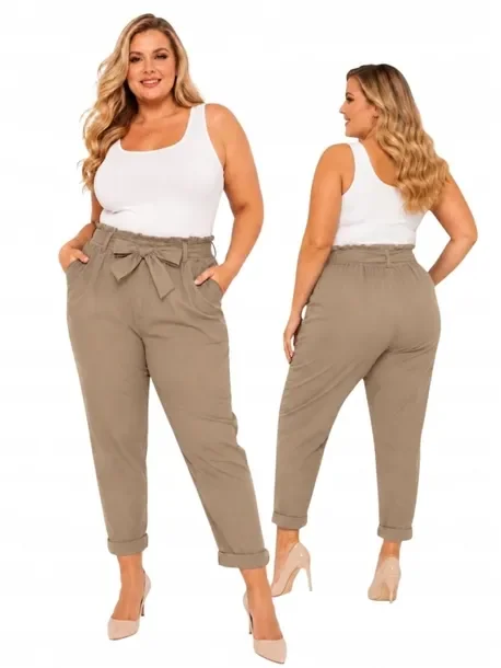 Eleganckie Spodnie Damskie Cygaretki Kokarda Wiskoza Wygodne 48 50 4XL 5XL
