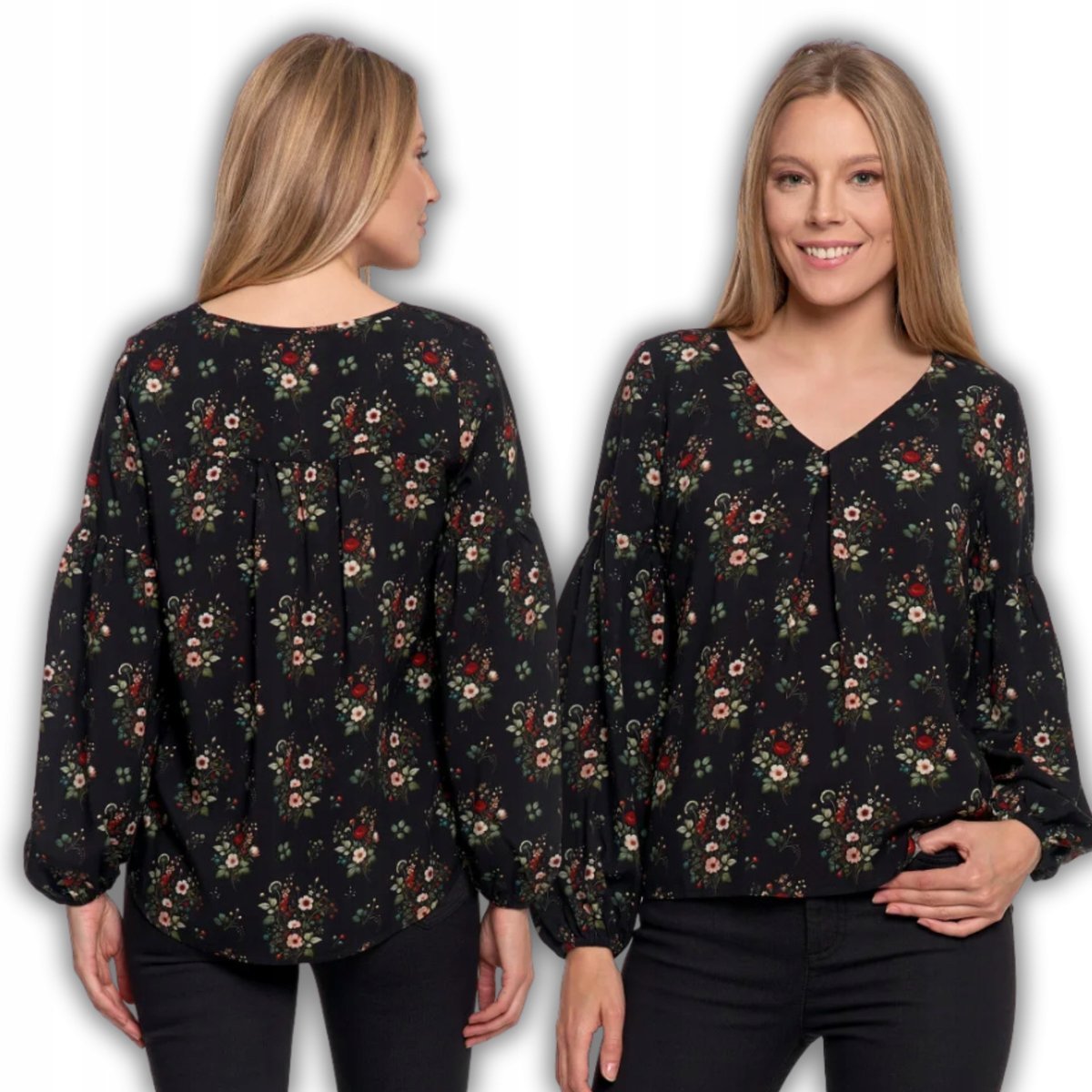 Koszula Damska Z Bufiastymi Rękawami Dekolt V Miękka Wygodna Moraj L Patt 1