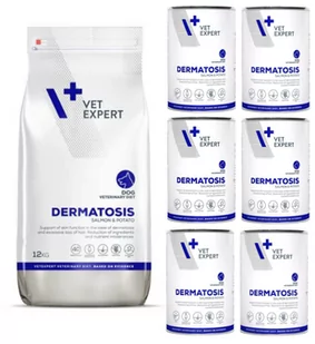 4T Veterinary Diet Dog Dermatosis Salmon Potato 12kg + Dermatosis Dog 6x400g - Sucha karma dla psów - miniaturka - grafika 1