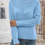 Swetry damskie - TEMU Damski Neon Różowy Półprzezroczysty Koronkowy-Sweter - Bluzka z Długim Rękawem i Okrągłym Kołnierzem, Wzorami Serc oraz Motywów Kwiatowych, - miniaturka - grafika 1