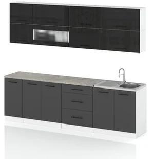 Meble Kuchenne Kuchnia Robo Lux 2.6m Zestaw Modułowy Czarny Połysk Szary - Meble kuchenne - miniaturka - grafika 1