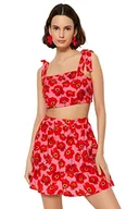 Bluzki damskie - Trendyol Damska bluzka z kwiatowym wzorem, dwuczęściowy zestaw, koszula, Czerwony-wielokolorowy, 8 - miniaturka - grafika 1