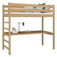 Łóżka - Drewniane łóżko na antresoli z biurkiem N01 dąb naturalny 90x200 - miniaturka - grafika 1