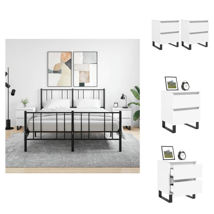 vidaXL Szafki nocne 2 szt. Biały 40x35x50 cm Materiał drewnopochodny - Stoliki nocne