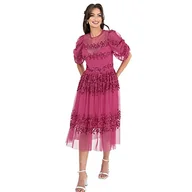 Sukienki - Maya Deluxe Damska sukienka Midi Ladies Sequin Embellished Short Sleeve Dress for Wedding Guest Bridesmaid Balowa Evening Occasion sukienka, Fuchsia, 50 - miniaturka - grafika 1