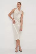 Sukienki - Calvin Klein sukienka kolor beżowy midi dopasowana - miniaturka - grafika 1
