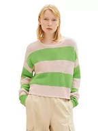 Swetry damskie - TOM TAILOR Denim Cropped Sweter damski, 32457-green Rose Colorblock Stripe, L - miniaturka - grafika 1