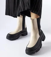 Botki damskie - Beżowo-czarne wsuwane botki Faisal-39 - miniaturka - grafika 1